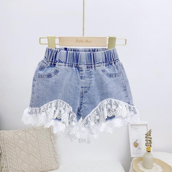 

summer arrival girls fashion lace flowers denim short kids jeans baby shorts, Black
