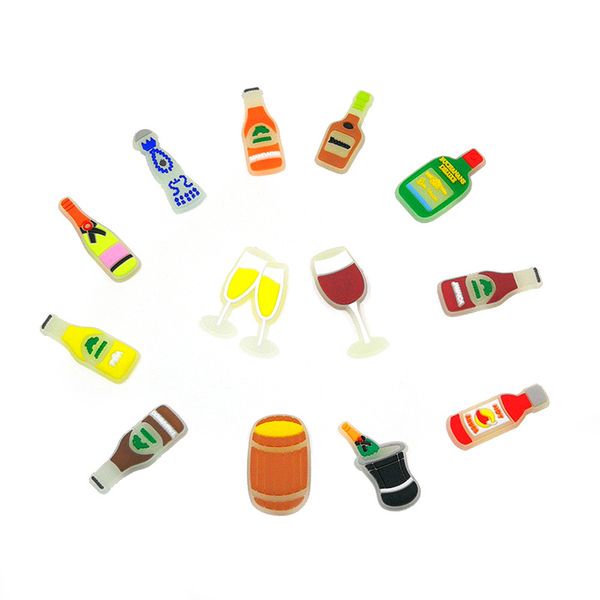 

moq=20pcs + mexican style wine bottle glow luminous shoe charms wholesale jibitz for croc soft rubber pvc charm accessories plastic ornament, White;pink