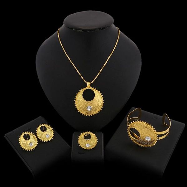 

earrings & necklace yulaili vintage ethiopia jewelry sets round shape pendant stud bangle ring for women jewelery set wholesale, Silver