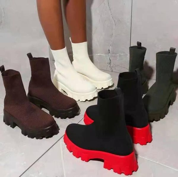 

boots autumn winter couple socks shoes women thick-soled casual large size net red knitted short botas zapatillas mujer, Black