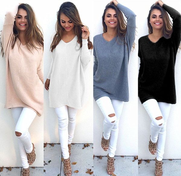 

sweaters casual knitted women streetwear 0 neck long sleeve pullovers loose solid coat autumn winter fashion women's sweater, White;black