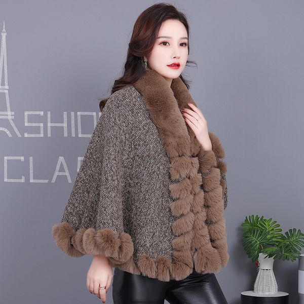 

luxury women's jackets 2021 artificial cloak imitation fake fur shawl coat women's style plush wear wool, Black;brown