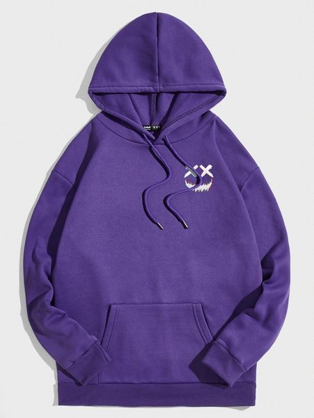 

romwe guys graphic kangaroo pocket drawstring hoodie u8hb#, Black