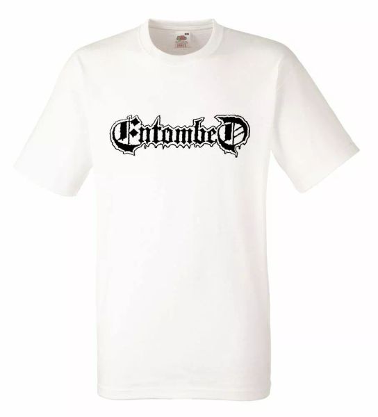 

entombed logo white mens t-shirt men rock band tee shirt, White;black