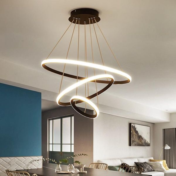 

pendant lamps 2021modern led chandeliers lights for living room dining bedroom white round rings indoor lighting hanging chandelier