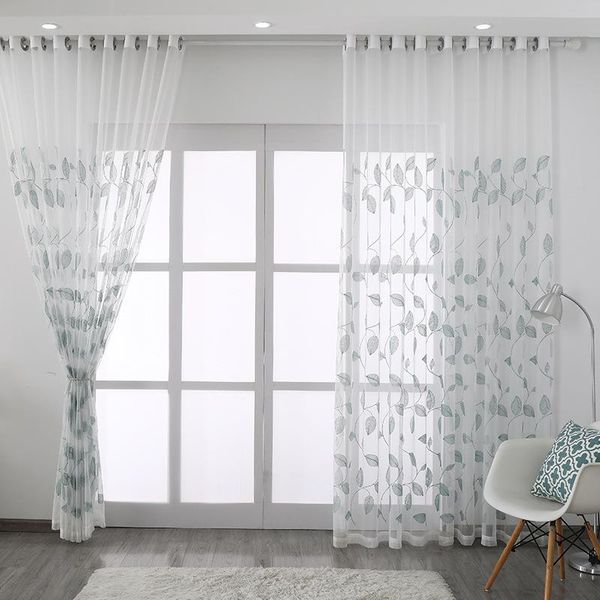 

curtain & drapes simple nordic ins leaf embroidery curtains for living dining room bedroom study partition balcony gauze bay window