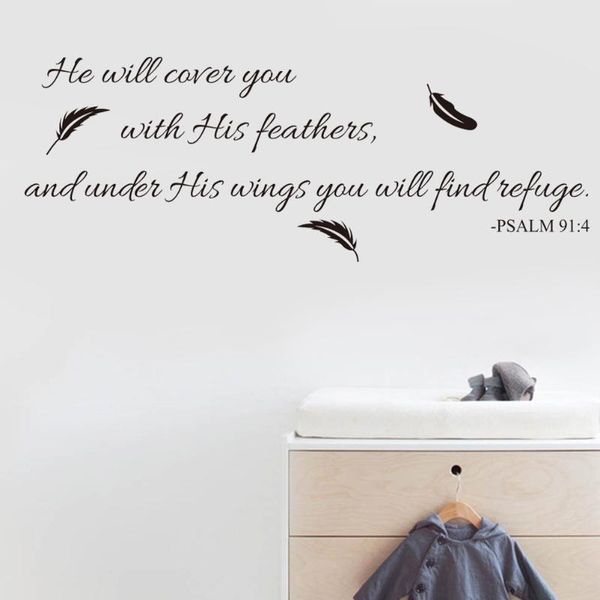 

wallpapers wall art inspirational quotes and saying home decor decal sticker quote psalm 91:4 bible verse will cover you with his