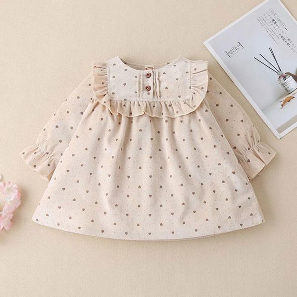 

toddler baby girls long sleeves heart print lace dress princess clothes party vestidos girl children clothing girl's dresses, Red;yellow