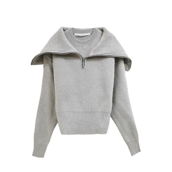 

autumn and winter king diamond-studded zipper shawl lapel loose temperament commuting mid-length knit sweater women's sweaters, White;black