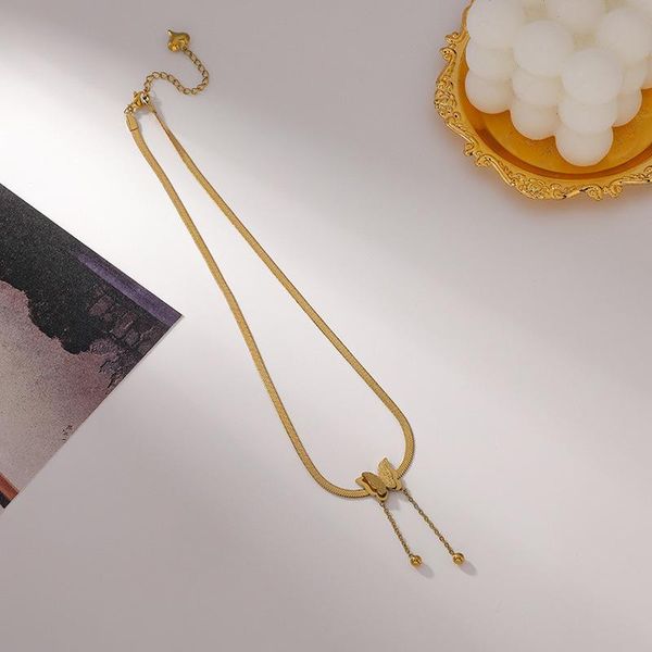 

chains temperament simple titanium steel butterfly tassel snake bone chain accessories fashion trendy women's necklace jewelry, Silver