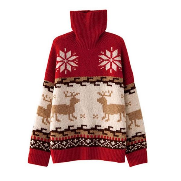 

women's sweaters 2021 christmas sweater loose warm pullover turtleneck knitwear, White;black