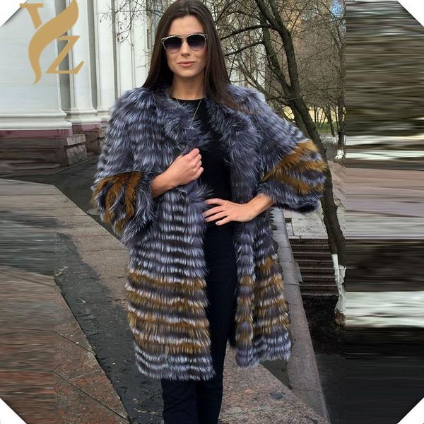 

women's fur & faux trendy women real silver coats genuine jacket striped style overcoat outerwear clothes worm winter, Black