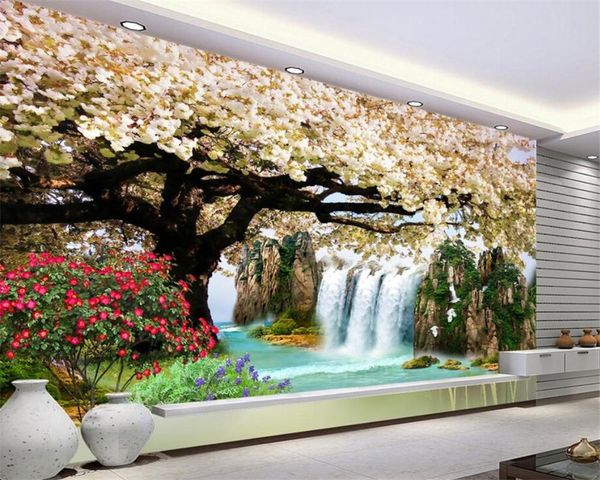 

wallpapers drop custom modern home indoor wallpaper hd waterfall cherry landscape painting background wall for walls 3 d