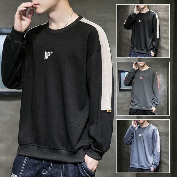 

2021 autumn winter new brand sweater korean loose round neck long sleeve t-shirt men's fashion coat, Black