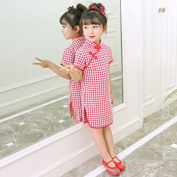 

girl's dresses baby girls qipao dress chinese traditional chi-pao fashion year children kids cheongsam linen clothes, Red;yellow