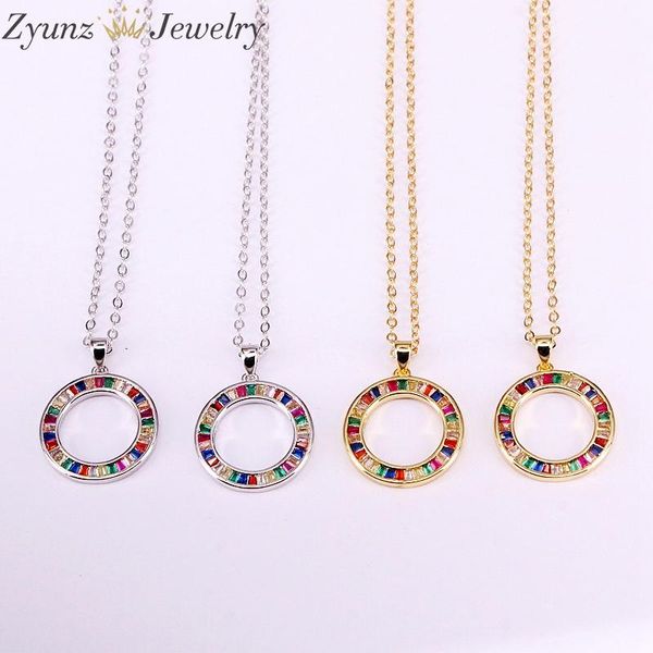 

pendant necklaces 10pcs zyz340-3262 gorgeous women jewelry geometric round circle with baguette rainbow cz gold/silver color trendy necklace
