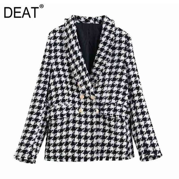 

women temperament long sleeve lattice double breasted v-neck loose blazer spring autumn fashion 13c052 210525, White;black