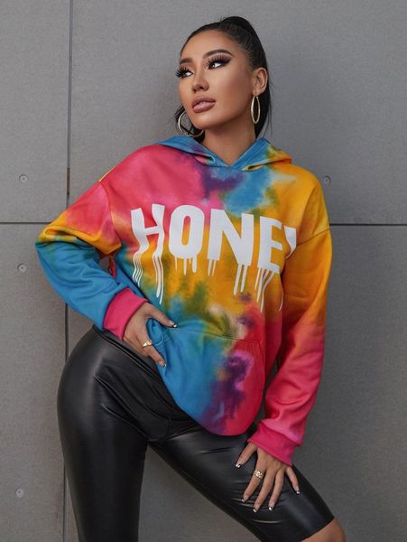 

sxy drop shoulder letter graphic tie dye hoodie a6mc#, White;black