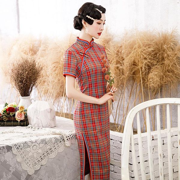 

ethnic clothing classic chinese style women cheongsam exquisite mandarin collar qipao vestidos elegant oriental female summer robe gown, Red