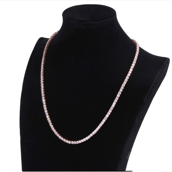 

european and american pop hip hop chain 4mm pink zircon fashion personality necklace tennis, Silver