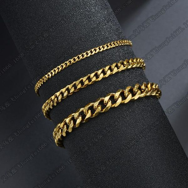 

link, chain stainless steel geometric six-sided polished cuban bracelet simple personality hip-hop hipster native cool jewelry for lovers, Black