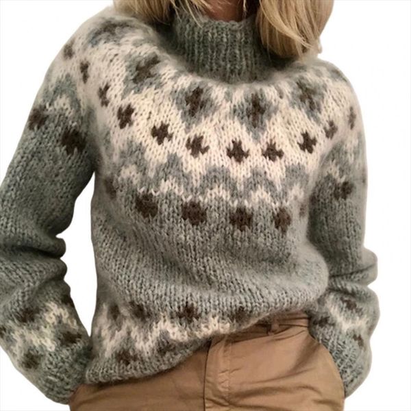 

women turtleneck knitted jacquard womens sweaters weave long sleeve jumper warm pullover clothing jumpers, White;black