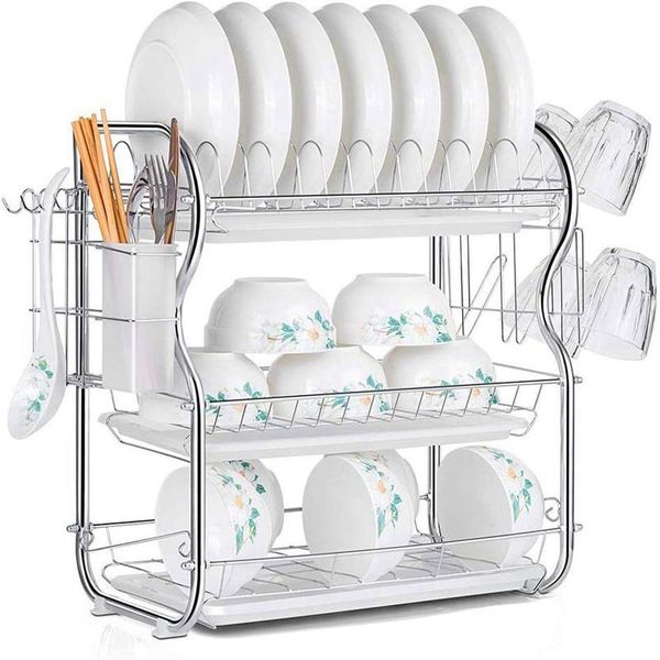 

tier dish drainer rack holder drying plate cup cutlery plates with mug and cutl kitchen storage & organization