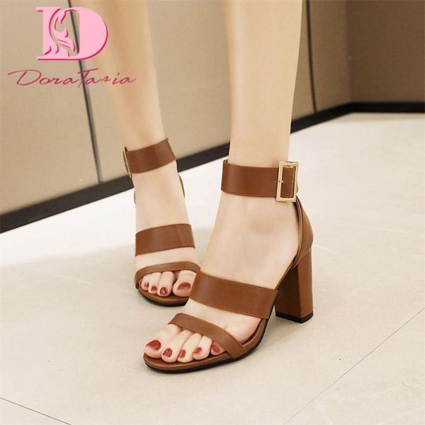 

dora tasia 2021 brand design plus size 45 gladiator women sandals square heels peep toe pumps summer party woman shoes, Black