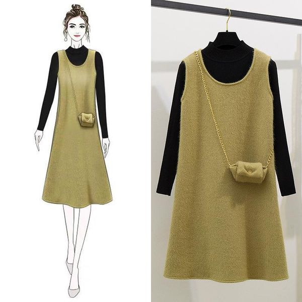 

two piece dress ichoix warm winter women 2 set elegant midi knitted a-line loose sweater casual korean outfits, White