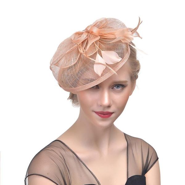 

stingy brim hats women feather fascinators vintage cocktail party wedding bridal pillbox flower hat, Blue;gray
