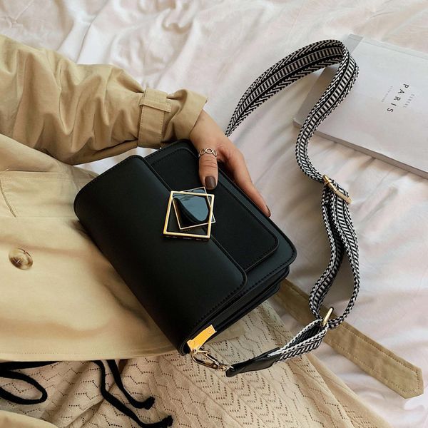 

2020 luxury women handbag leather female simple small crossbody bag single shoulder wide strap special lock handbags designer k726