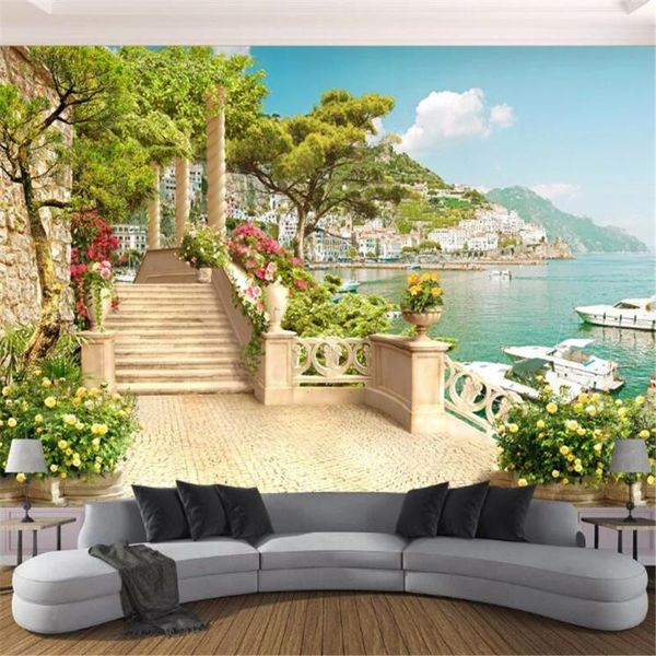 

wallpapers milofi custom garden balcony steps lake view 3d mural wallpaper background wall