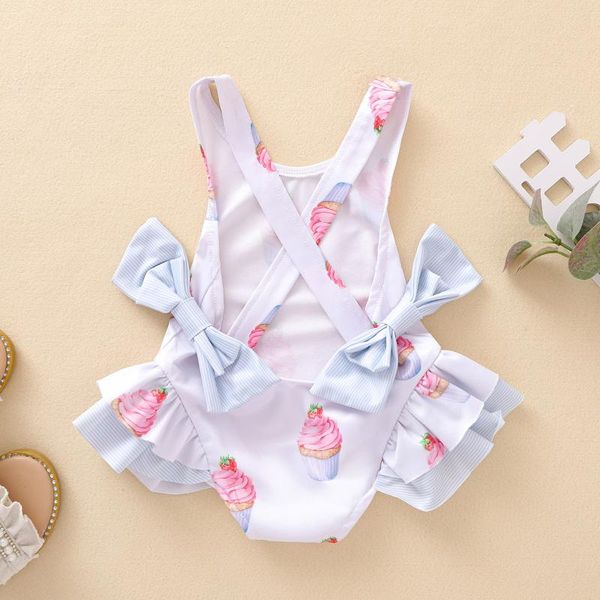 

0-5y kids baby girls swimsuits 2021 summer children ruffle one piece bikini swimwear cake printed backless beachwear one-pieces, Black