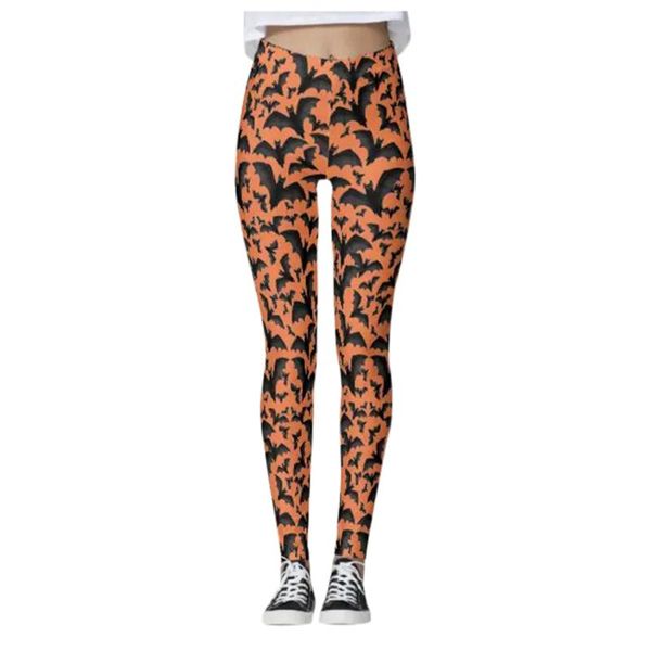 

women's leggings bats patchwork daily casual women skull halloween running elastic fitness high waist calzas mujer leggins, Black