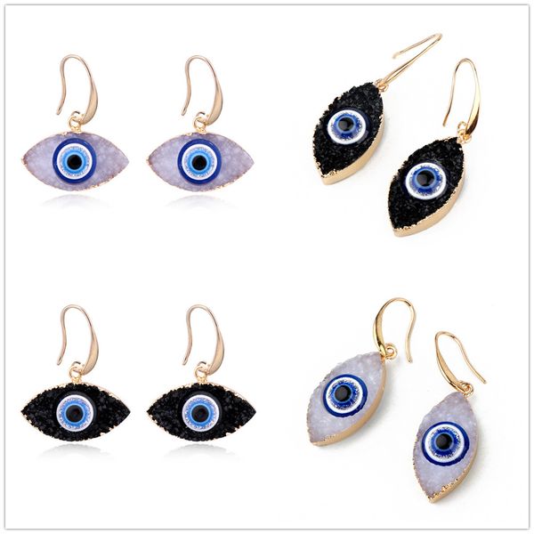 Einfache Farben Evil Eye Druzy Drusy Ohrringe vergoldet Geometrie Kunstharz Naturstein Ohrhänger für Damen Schmuck