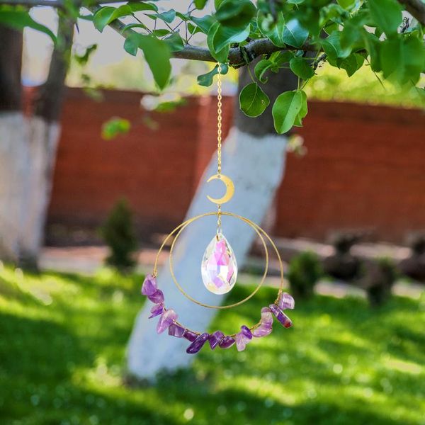 

decorative objects & figurines crystal wind chime suncatcher moon circle hanging metal pendant home garden car decor for outdoor indoor orna