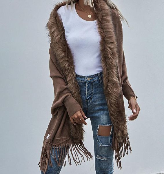 

sweater wome anutumn/winter style fur collar shawl cardigan sweater coat, Black