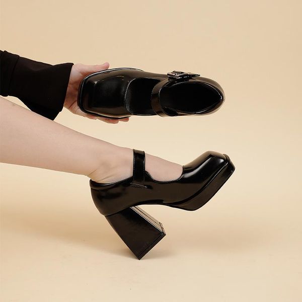 

dress shoes high heels women pumps block mary jane with platform square toe black
