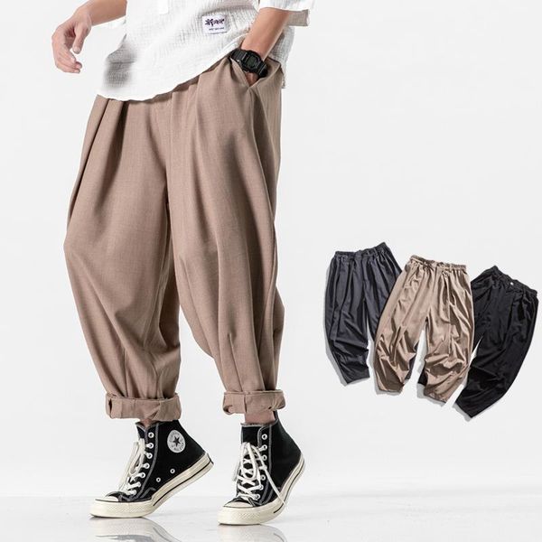 

baggy cotton linen harem pants men hip-hop women plus size wide leg trousers 2021 casual vintage long pantalon hombre men's, Black