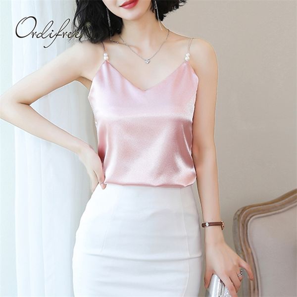 

summer women satin tank spaghetti strap silk camis camisole female 210513, White