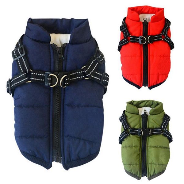 

dog apparel pet autumn winter skiing costume sleeveless cotton padded vest with durable chest strap harness