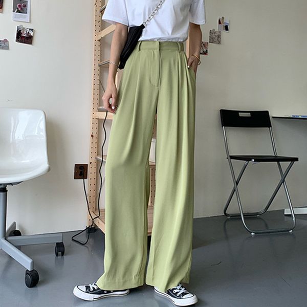 

selling high waist wide leg pants women suit solid loose summer straight full length trousers 210421, Black;white