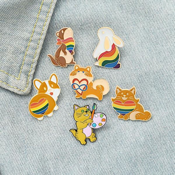 

pins, brooches cute rainbow puppy animal brooch bag clothes backpack lapel enamel pin badges cartoon jewelry gift for friends women, Gray