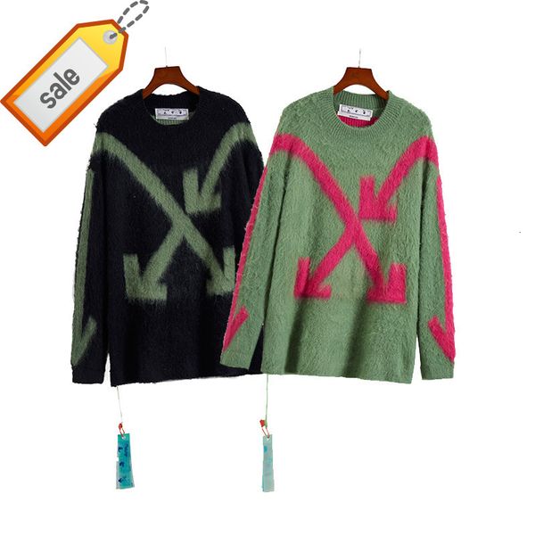 

off winter 2021 new autumn mohair shoulder cross arrstyle loose knit sweater for men and women, White;black