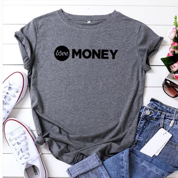 

vestidos fun love money womens print tee comfortable casual o neck fine oversize white and grey
