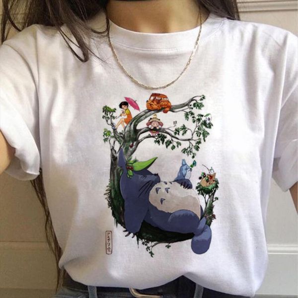 

totoro studio ghibli harajuku miyazaki womens t shirt hayao ullzang kwaii cartoon 90s anime fashion tee female, White