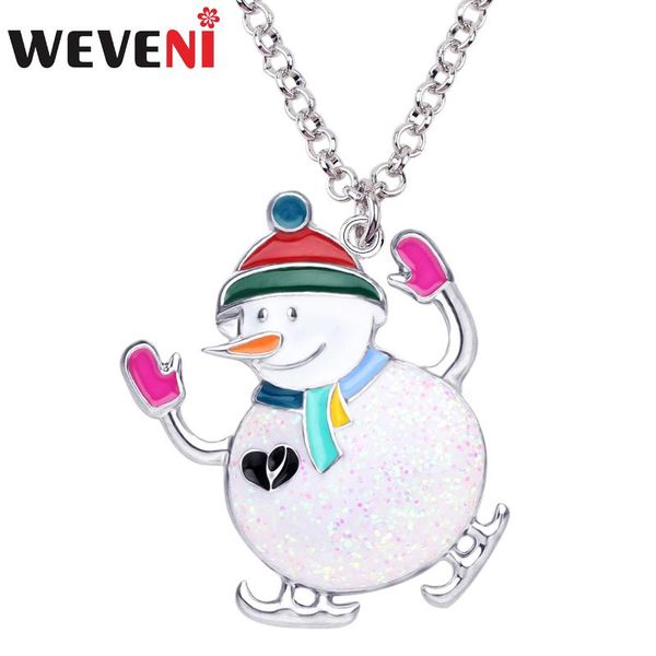 

pendant necklaces weveni enamel alloy christmas dancing snowman necklace chain choker cartoon gift jewelry for women girls teens bijoux, Silver