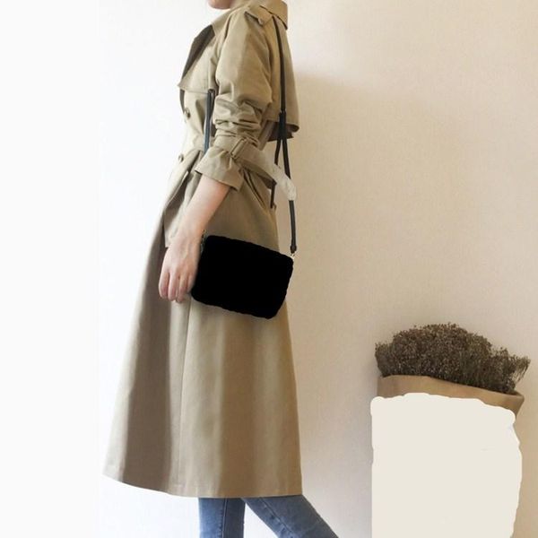 

women's trench coats 2021 spring autumn women long oversize double breasted washed outwear pockets vintage turn-down collar loose coat, Tan;black