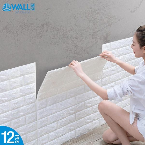 

wallpapers 12 pieces 3d brick wall stickers diy decor self-adhesive waterproof wallpaper for kid room bedroom sticker tile panel