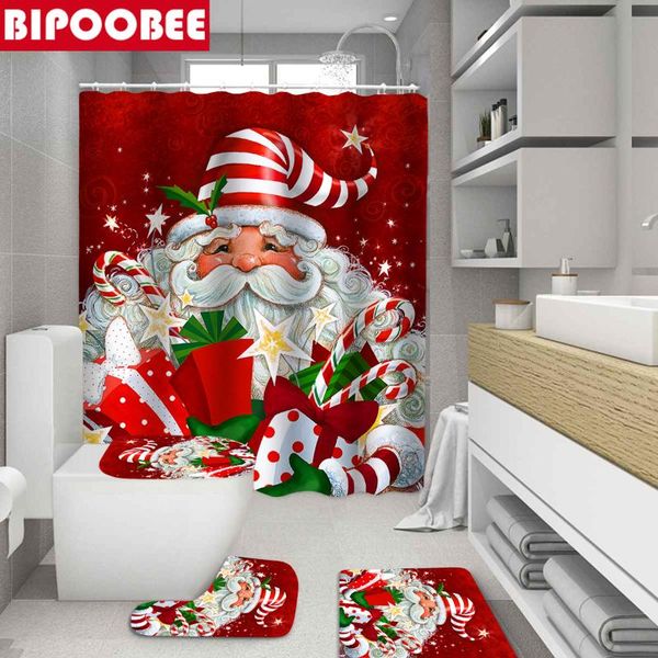 

shower curtains santa claus curtain merry christmas bathroom set bath mats toilet cover floor non-slip carpet bathtub with hooks